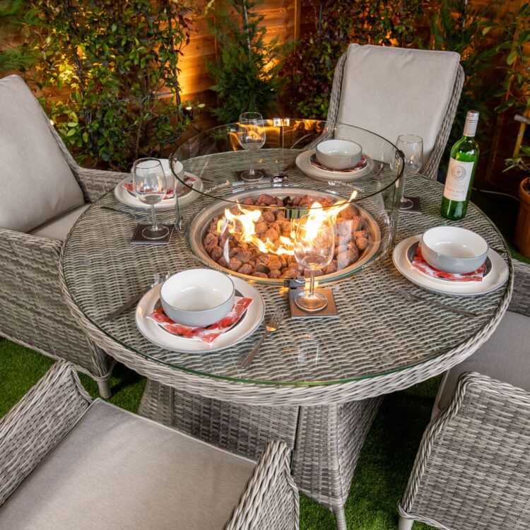 Champagne Paris Round 4 Seat rattan Fire Pit Set-13674