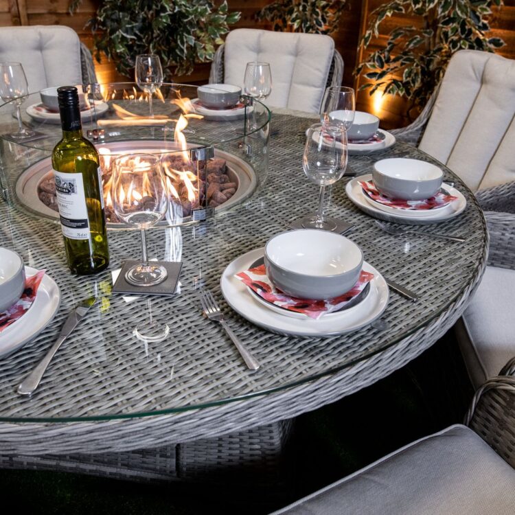 Champagne Vienna 8 Seat rattan Fire Pit With 165cm Round Table-13204