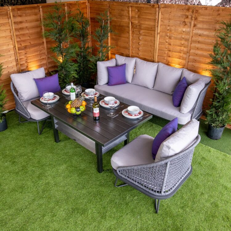 Oasis Grey 5 Seat 4 Piece rattan Dining Set - Grey Cushions-0