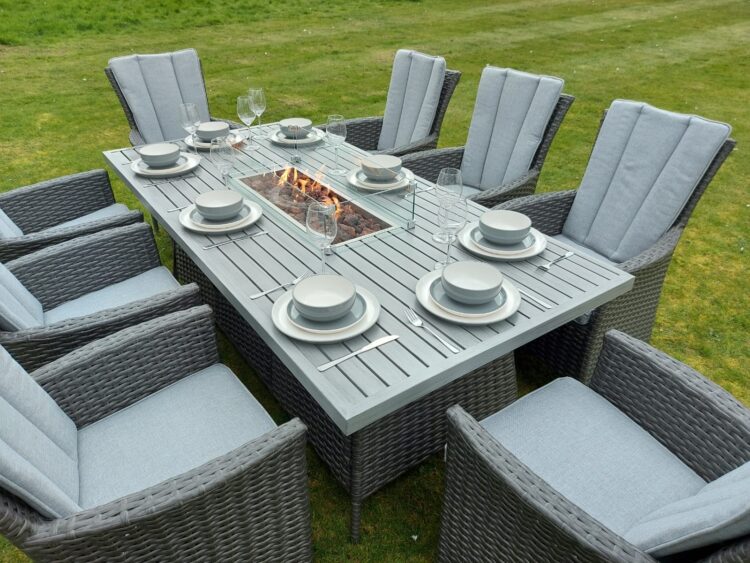 Platinum Atlanta Rectangular 8 Seat Aluminium Rattan Fire Pit Set-15308