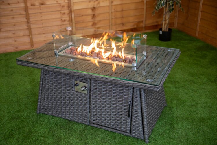 Platinum Rectangular Rattan Firepit Coffee Table-15577