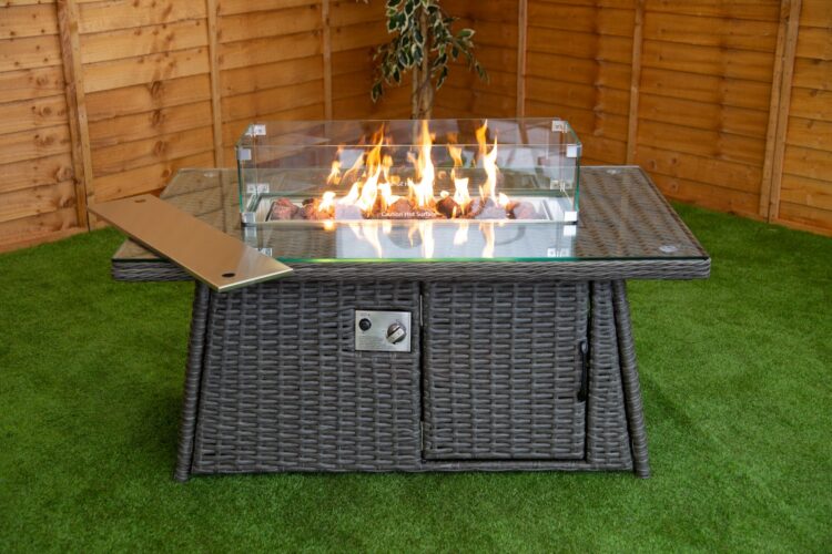 Platinum Rectangular Rattan Firepit Coffee Table-0