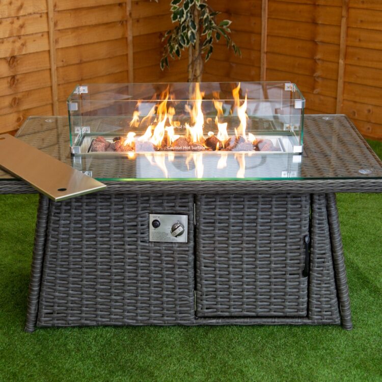 Platinum Rectangular Rattan Firepit Coffee Table-0