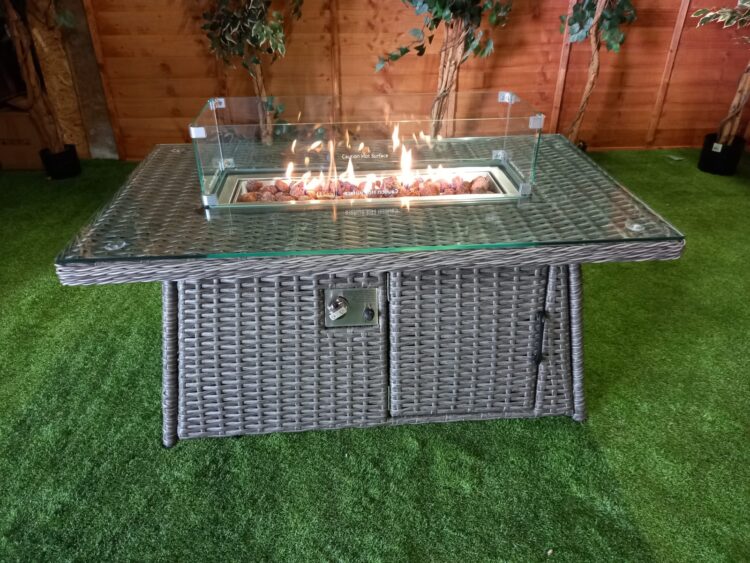 Platinum Rectangular Rattan Firepit Coffee Table-15501