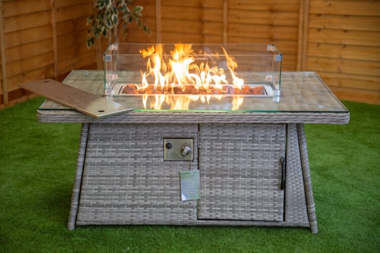 Champagne Rectangle rattan Fire Pit Coffee Table-0