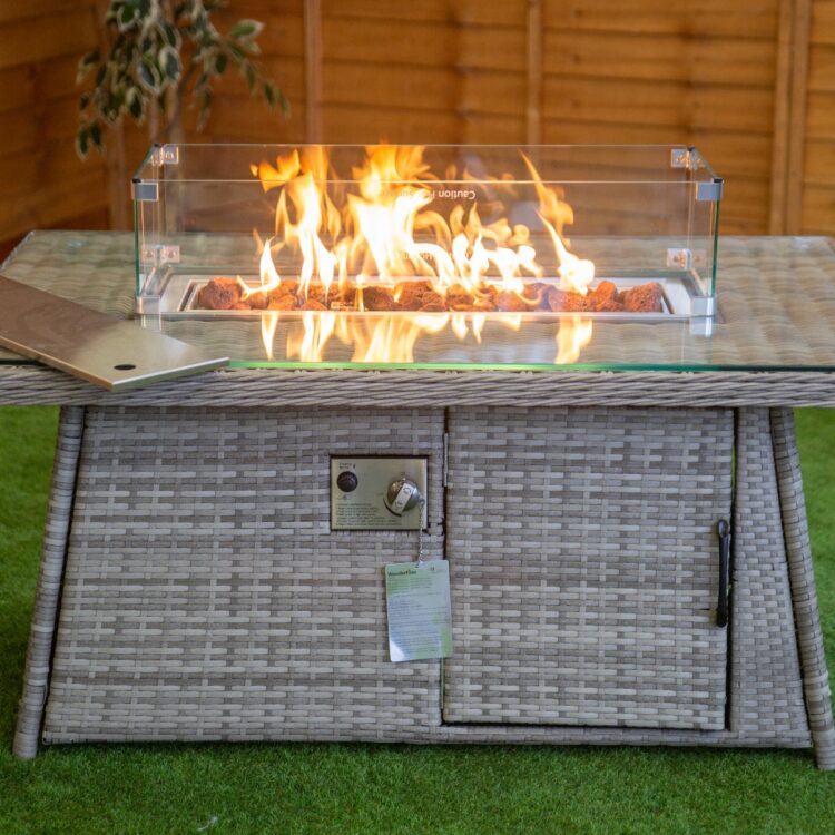 Champagne Rectangle rattan Fire Pit Coffee Table-0