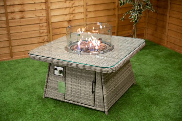 Champagne Square rattan Fire Pit Coffee Table with Rounded Corners-15575