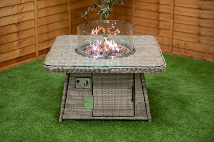 Champagne Square rattan Fire Pit Coffee Table with Rounded Corners-0