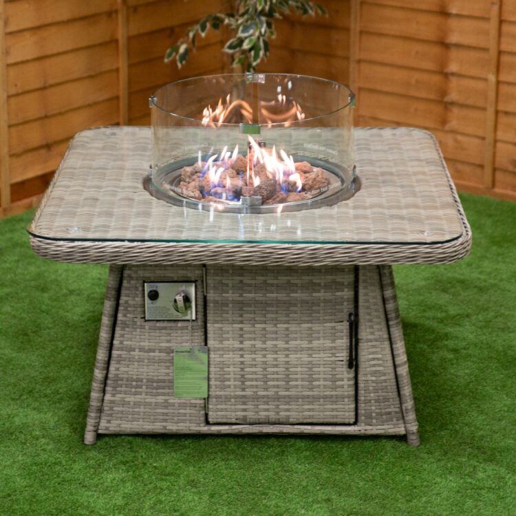 Champagne Square rattan Fire Pit Coffee Table with Rounded Corners-0