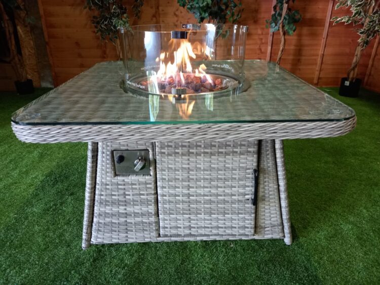 Champagne Square rattan Fire Pit Coffee Table with Rounded Corners-15514