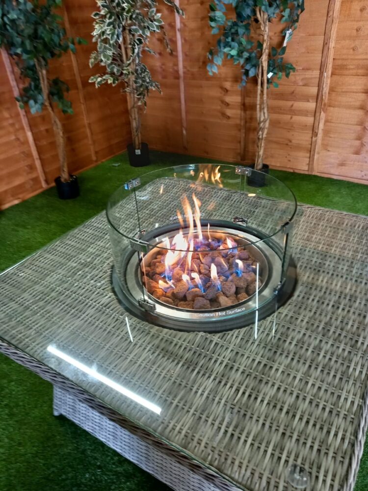 Champagne Square rattan Fire Pit Coffee Table with Rounded Corners-15515