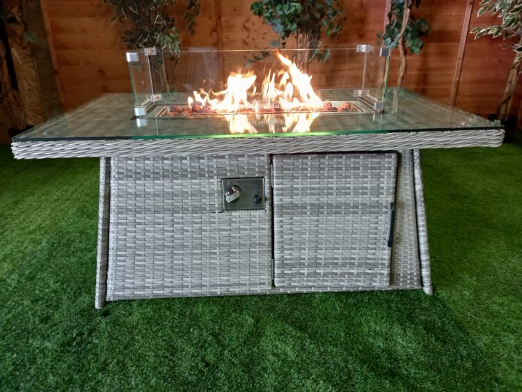 Champagne Rectangle rattan Fire Pit Coffee Table-15494