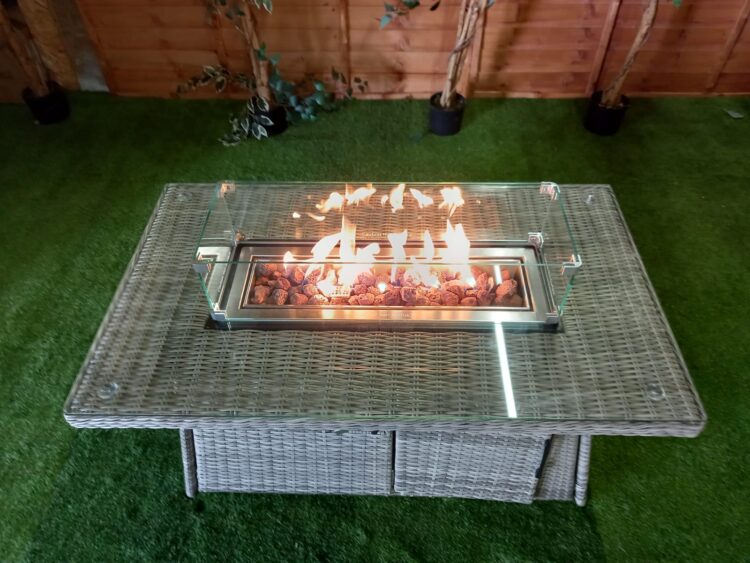 Champagne Rectangle rattan Fire Pit Coffee Table-15493