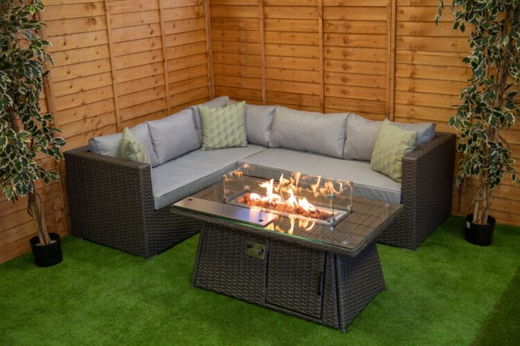 Platinum Victoria Rattan Corner Set With Fire Pit Coffee Table-0