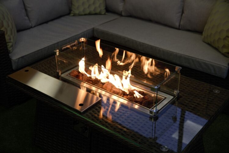 Platinum Victoria Rattan Corner Set With Fire Pit Coffee Table-15861