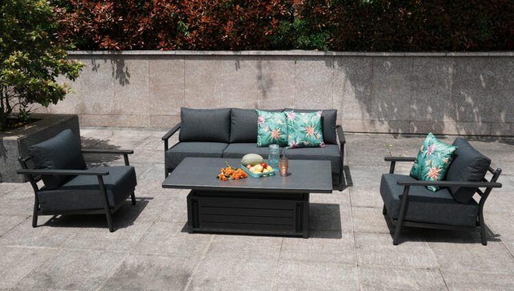 Deluxe Aluminium 5 Seat 4 Piece Sofa Set with Grey Rising Table-16599