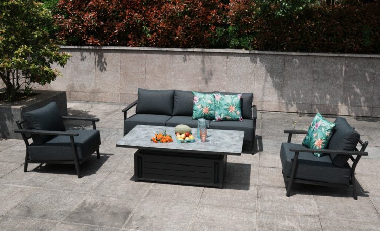 Deluxe Aluminium 5 Seat 4 Piece Sofa Set With Patterned Rising Table-16334