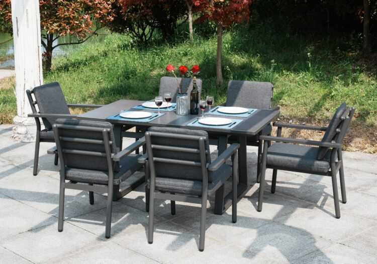 Deluxe Aluminium 6 Seat Dining Set with Grey Table Top-0