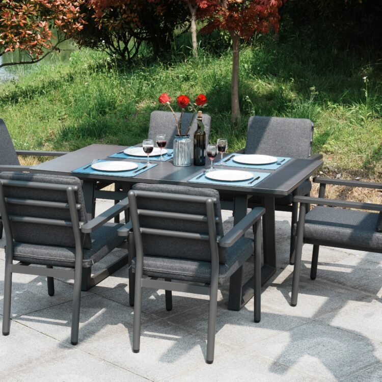 Deluxe Aluminium 6 Seat Dining Set with Grey Table Top-0