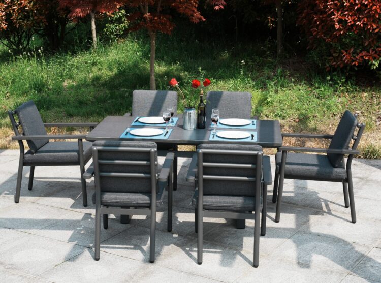 Deluxe Aluminium 6 Seat Dining Set with Grey Table Top-16476