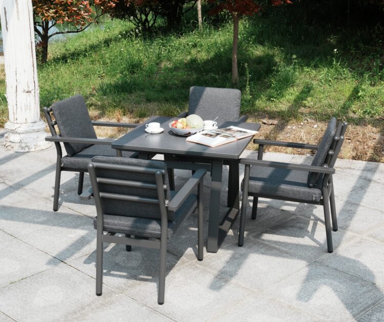 Deluxe Aluminium 4 Seat Dining Set with Grey Table Top-0