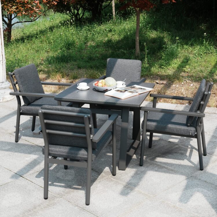 Deluxe Aluminium 4 Seat Dining Set with Grey Table Top-0