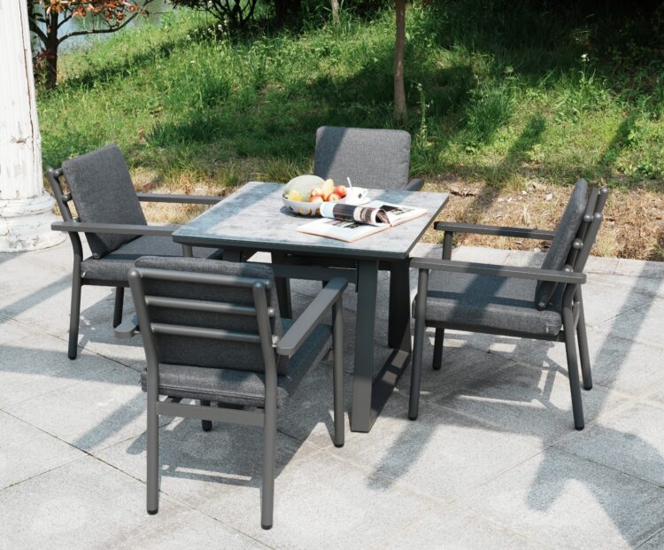 Deluxe Aluminium 4 Seat Dining Set with Patterned Table Top-0