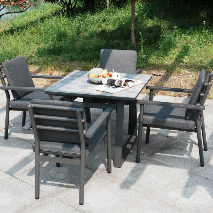 Deluxe Aluminium 4 Seat Dining Set with Patterned Table Top-0