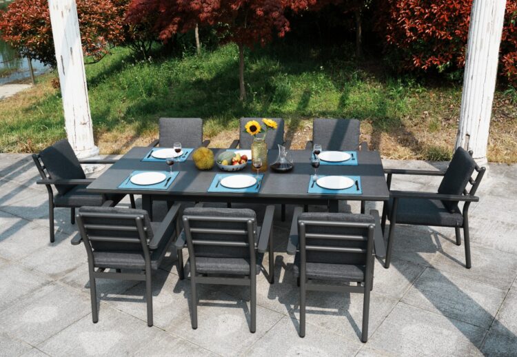 Deluxe Aluminium 8 Seat Dining Set with Grey Table Top-0