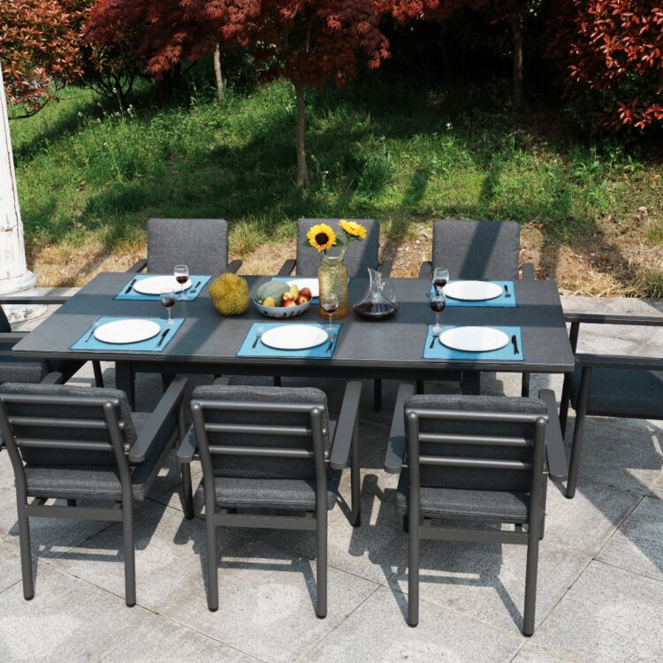 Deluxe Aluminium 8 Seat Dining Set with Grey Table Top-0