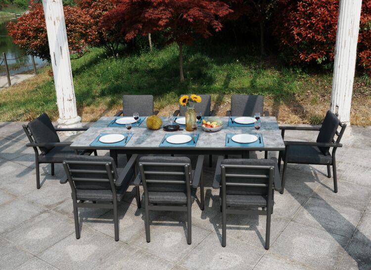 Deluxe Aluminium 8 Seat Dining Set with Patterned Table Top-0