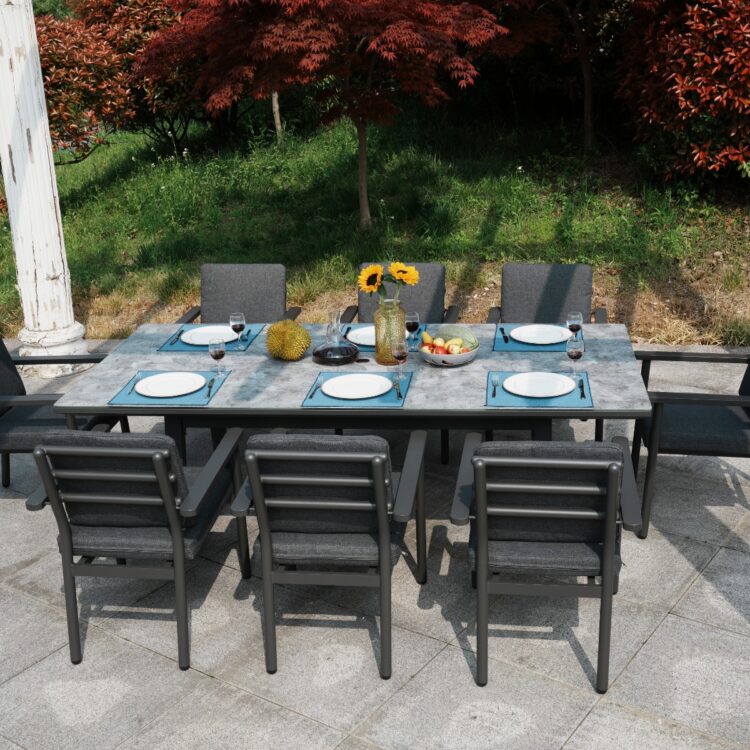 Deluxe Aluminium 8 Seat Dining Set with Patterned Table Top-0